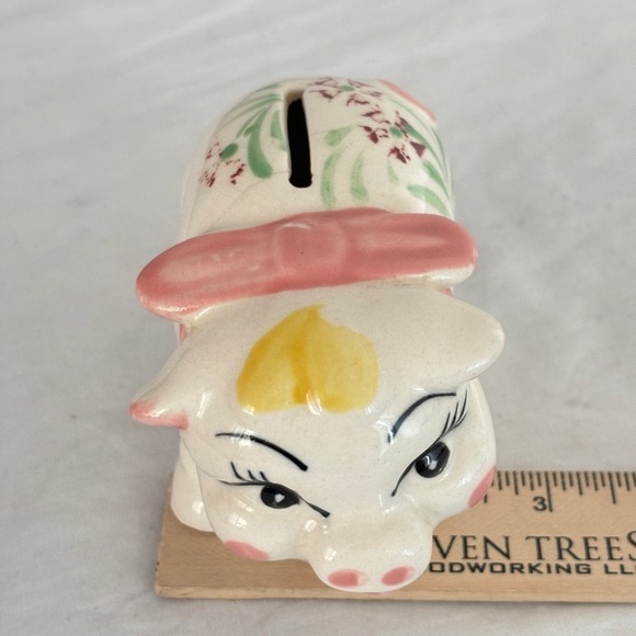 VTG Kitch Hand Painted Ceramic Piggy Coin Bank Floral Japan Mid Century Modern - Picture 10 of 15